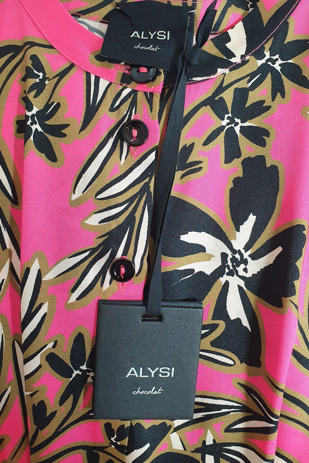 ALYSI CHOCOLAT Fuchsia Pink 3/4 Sleeve Floral Print Midi Dress (IT 42)-Alysi Chocolat-The Freperie