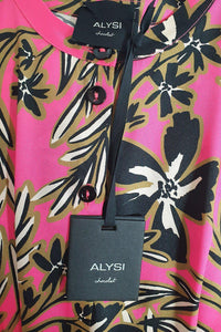 ALYSI CHOCOLAT Fuchsia Pink 3/4 Sleeve Floral Print Midi Dress (IT 42)-Alysi Chocolat-The Freperie
