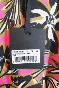 ALYSI CHOCOLAT Fuchsia Pink 3/4 Sleeve Floral Print Midi Dress (IT 42)-Alysi Chocolat-The Freperie