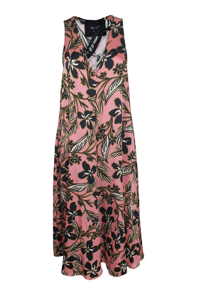 ALYSI CHOCOLAT Pale Pink Sleeveless Floral Print Midi Dress (IT 44 ...