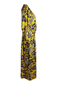 ALYSI CHOCOLAT Sunshine Yellow 3/4 Sleeve Floral Print Midi Dress (IT 44)-Alysi Chocolat-The Freperie