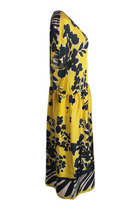 ALYSI CHOCOLAT Yellow Short Sleeve Floral Print Midi Dress (IT 44)-Alysi Chocolat-The Freperie