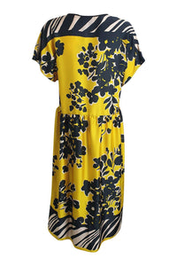 ALYSI CHOCOLAT Yellow Short Sleeve Floral Print Midi Dress (IT 44)-Alysi Chocolat-The Freperie