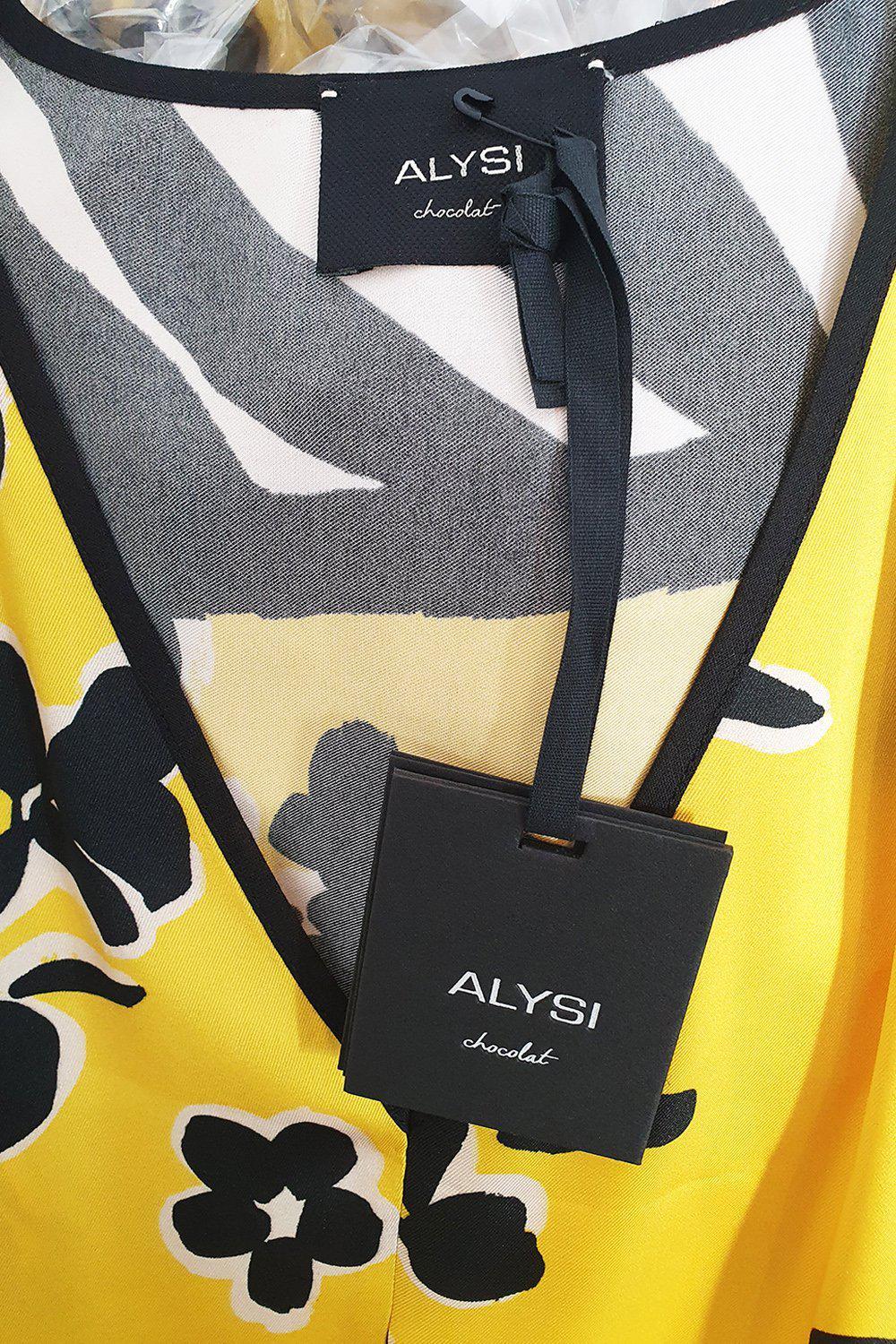 ALYSI CHOCOLAT Yellow Short Sleeve Floral Print Midi Dress (IT 44)-Alysi Chocolat-The Freperie