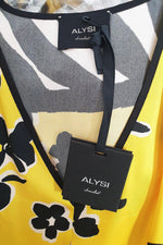 Load image into Gallery viewer, ALYSI CHOCOLAT Yellow Short Sleeve Floral Print Midi Dress (IT 44)-Alysi Chocolat-The Freperie
