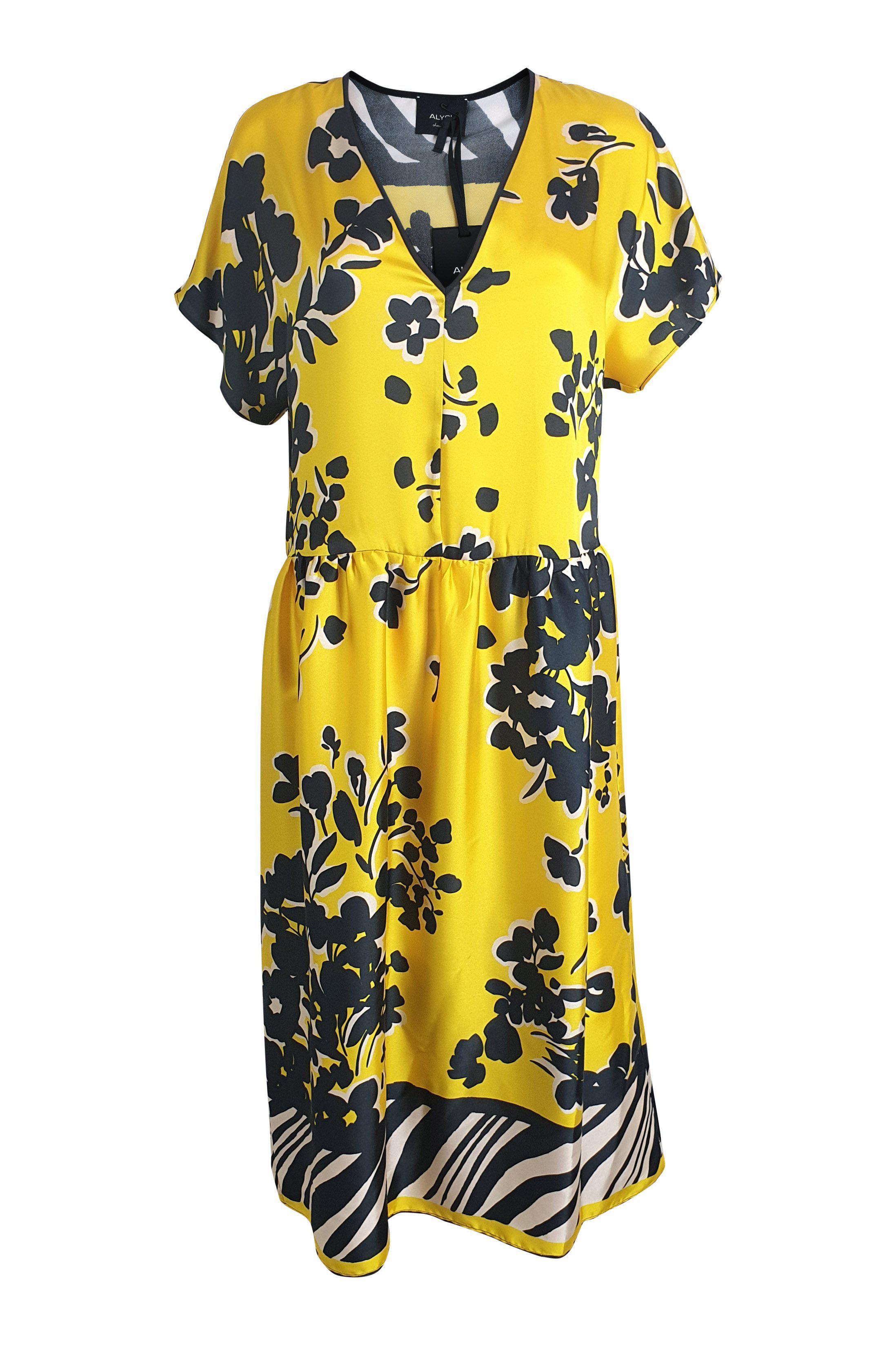 ALYSI CHOCOLAT Yellow Short Sleeve Floral Print Midi Dress (IT 44)-Alysi Chocolat-The Freperie