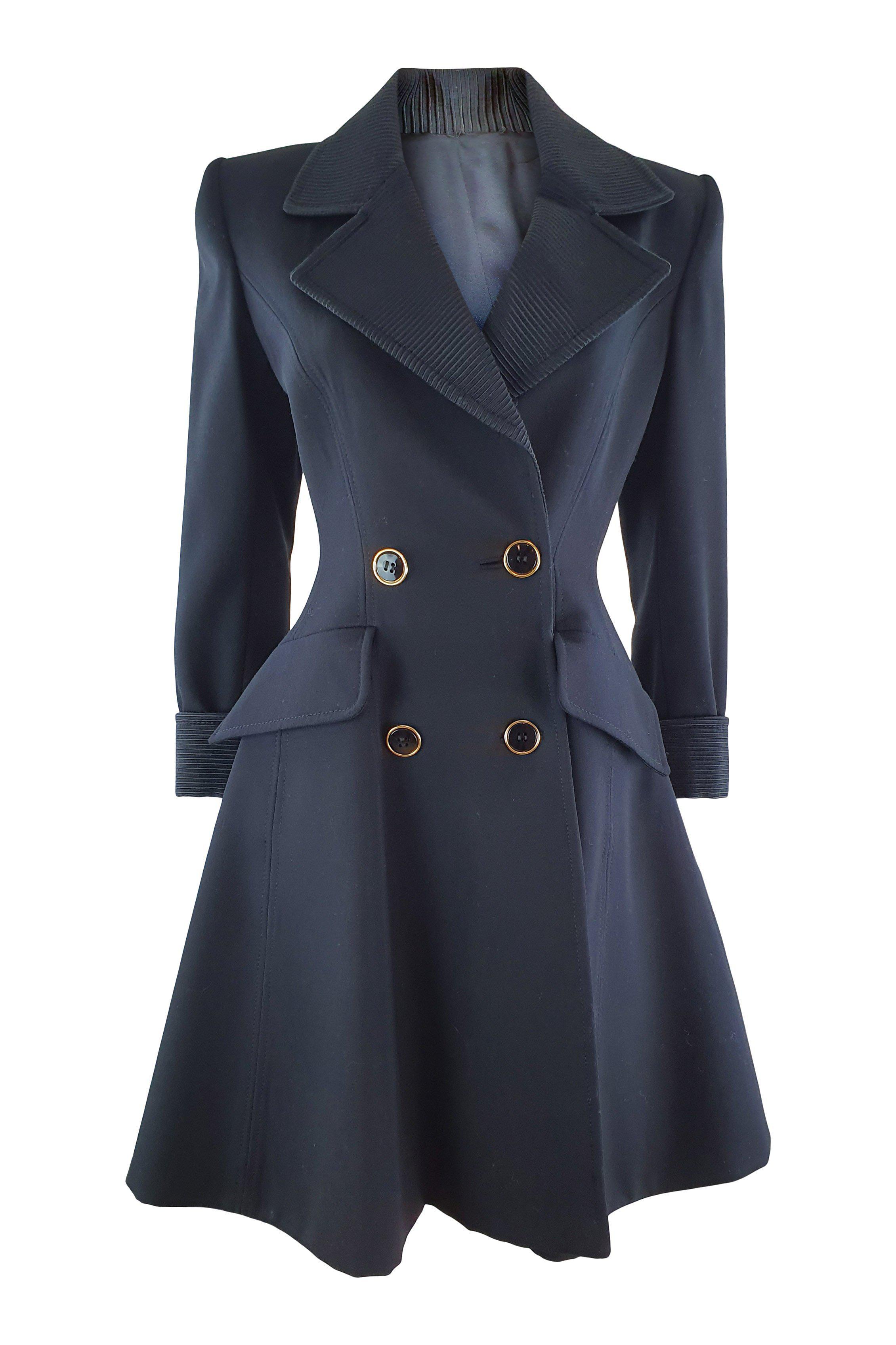 ANDREA ODICINI Vintage 1980s Black Wool Princess Coat (IT 40)-Andrea Odicini-The Freperie