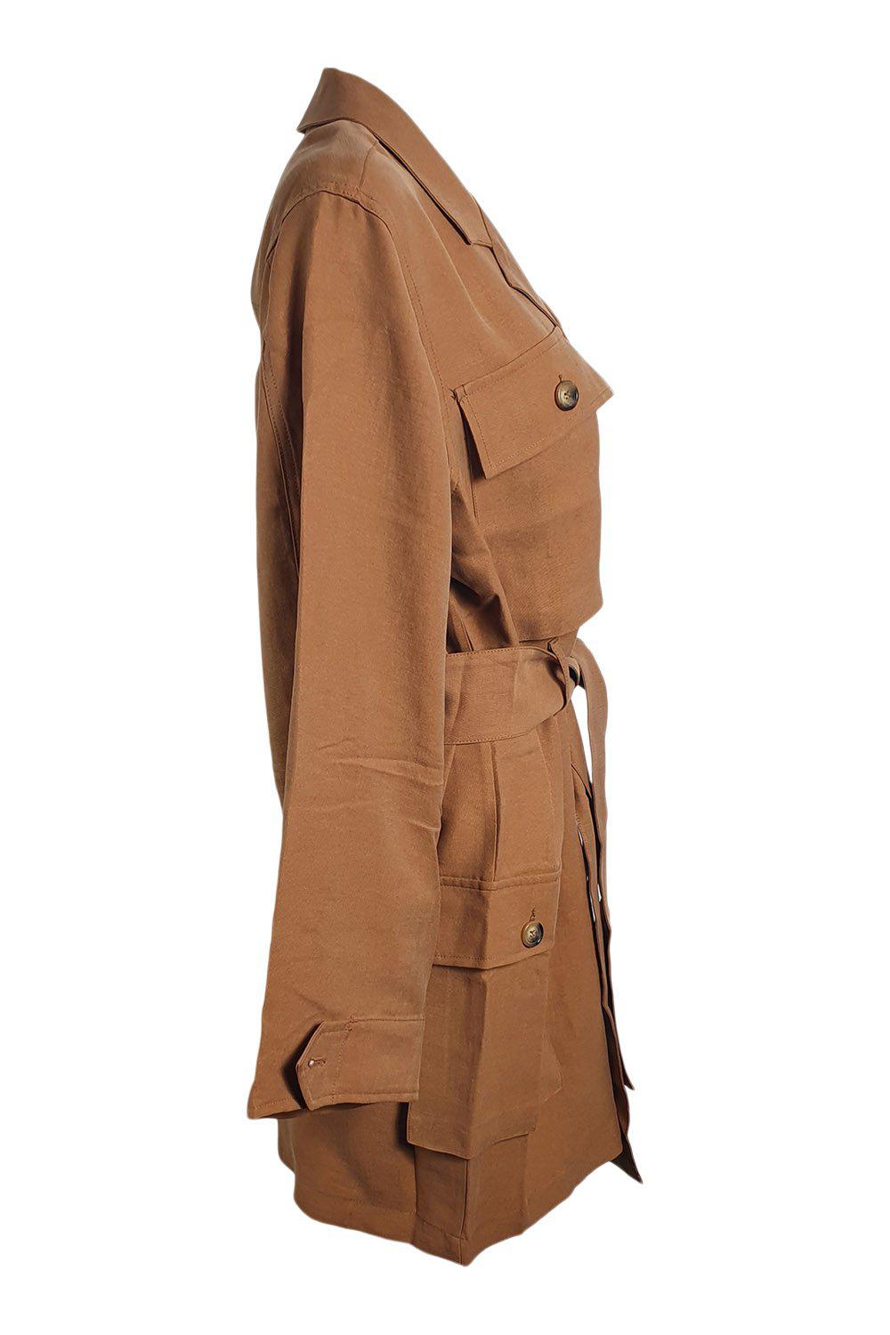ANINE BING Brown Kaiden Lyocell Long Sleeve Safari Dress (M | UK 12 | US 10)-The Freperie
