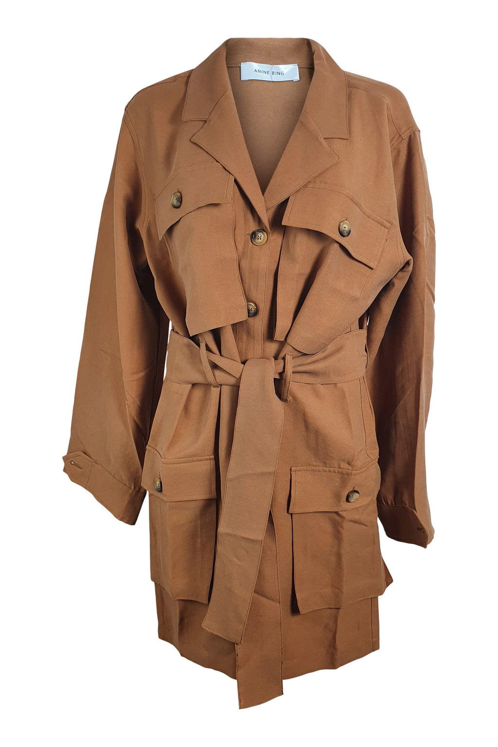 ANINE BING Brown Kaiden Lyocell Long Sleeve Safari Dress (M | UK 12 | US 10)-The Freperie