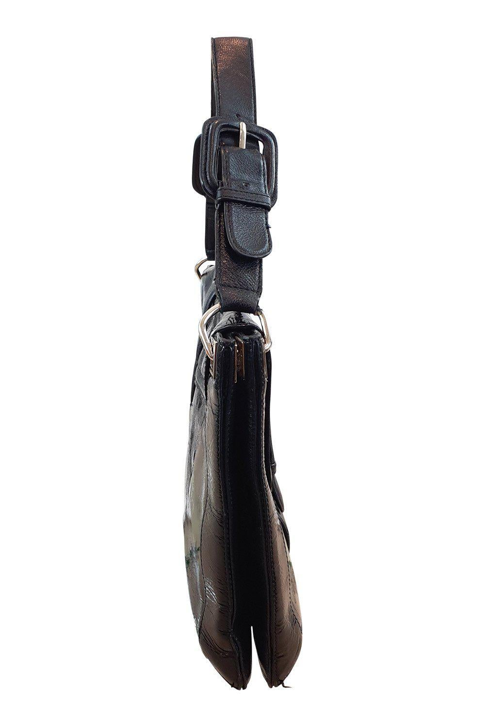 ANYA HINDMARCH Black Patent Leather Envelop Handbag (M)-Anya Hindmarch-The Freperie