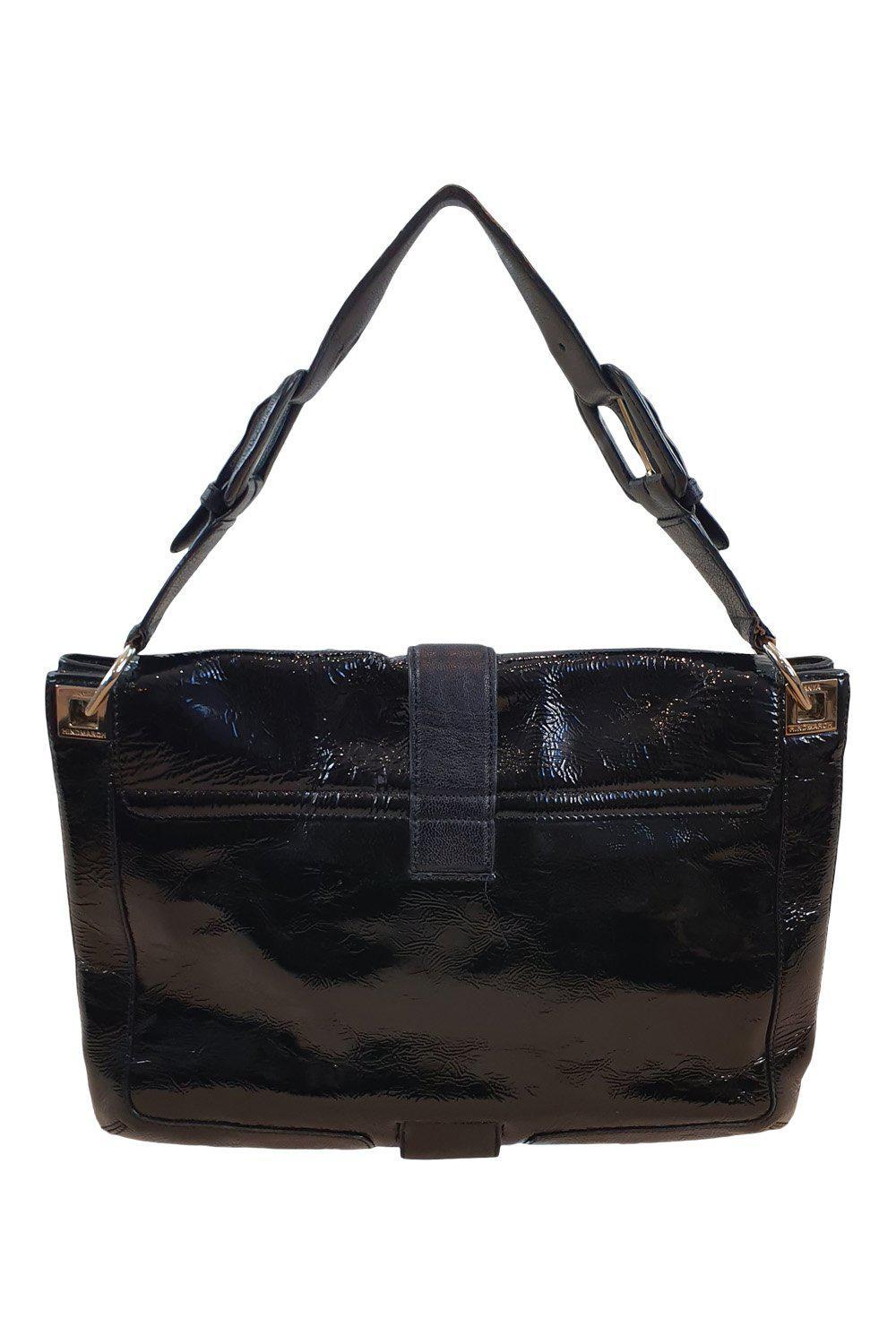 ANYA HINDMARCH Black Patent Leather Envelop Handbag (M)-Anya Hindmarch-The Freperie