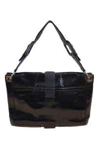 ANYA HINDMARCH Black Patent Leather Envelop Handbag (M)-Anya Hindmarch-The Freperie