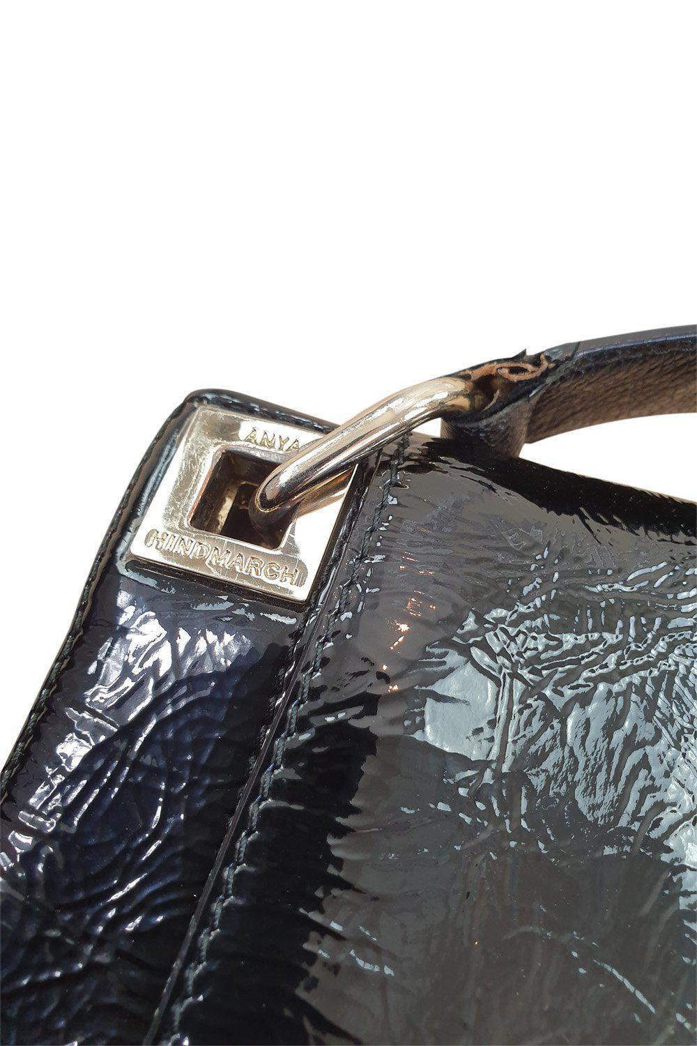 ANYA HINDMARCH Black Patent Leather Envelop Handbag (M)-Anya Hindmarch-The Freperie