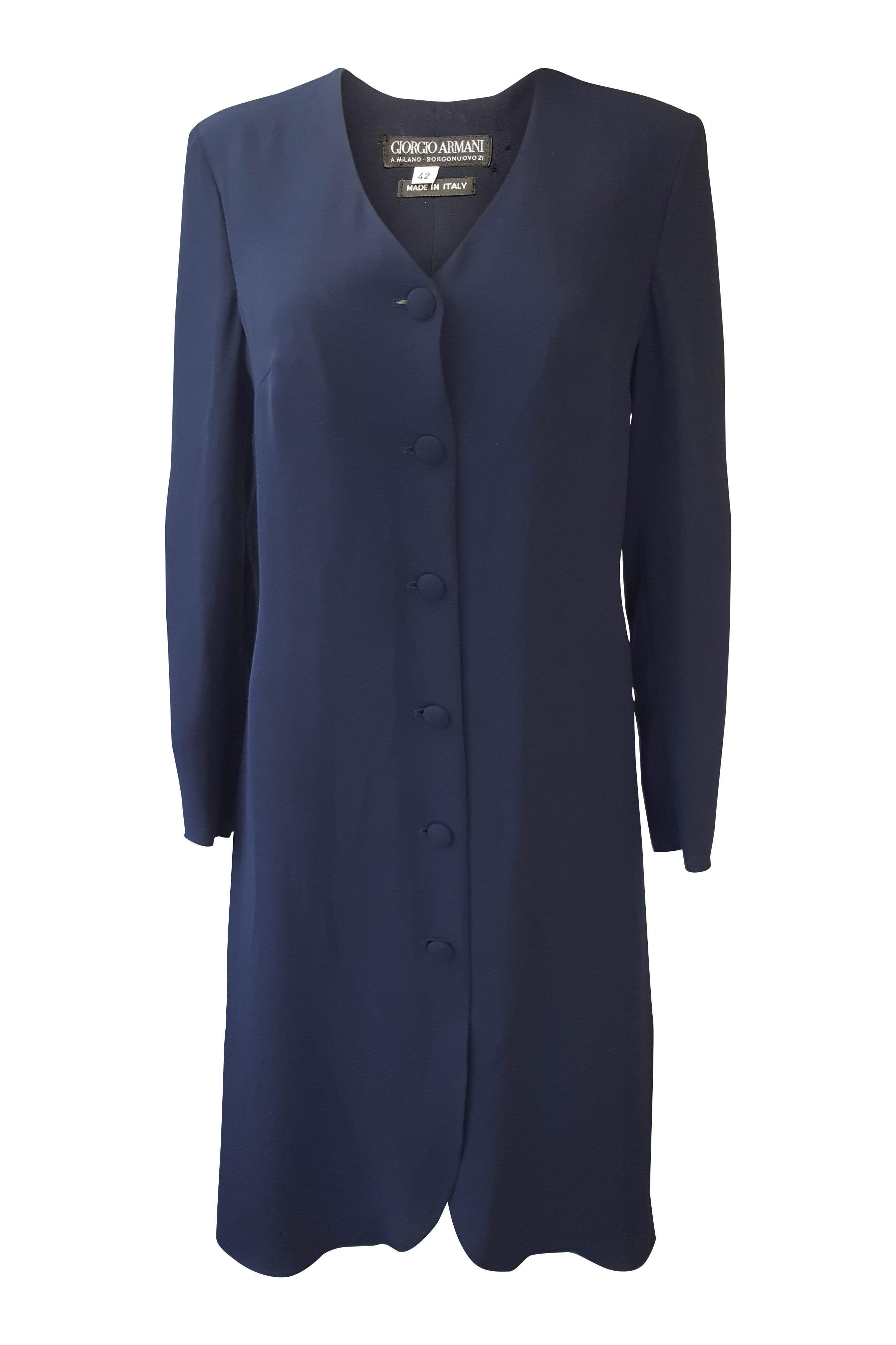 ARMANI Silk Blend Navy Blue Long Coat (IT 42)-Armani-The Freperie