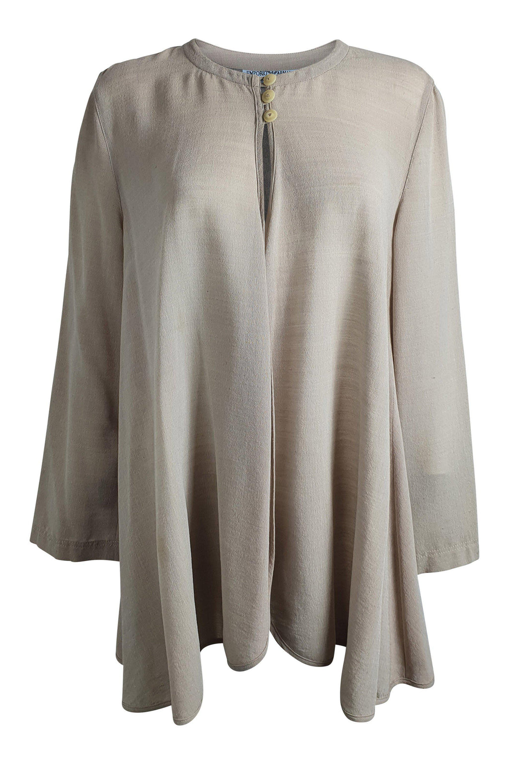 ARMANI Khaki Cotton Blend A Line Open Front Shirt (IT 42 | UK 10 | US 6)-The Freperie