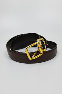 ARTBAG Brown Leather Textured Belt Gold Tone Buckle 103cm-Artbag-The Freperie