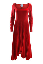 Load image into Gallery viewer, A.W.A.K.E. Mode Red Scoop Neck Pleated Fit and Flare Dress (38)-A.W.A.K.E. Mode-The Freperie
