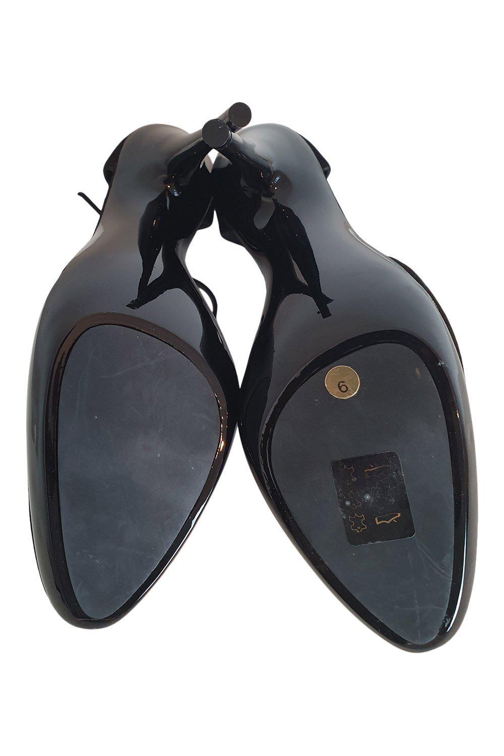 BALENCIAGA Black Suede Ankle Strap Almond Toe Stiletto Heels (6)-Balenciaga-The Freperie