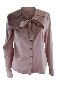 BASLER Pink Satin Pussy Bow Blouse (36)-Basler-The Freperie
