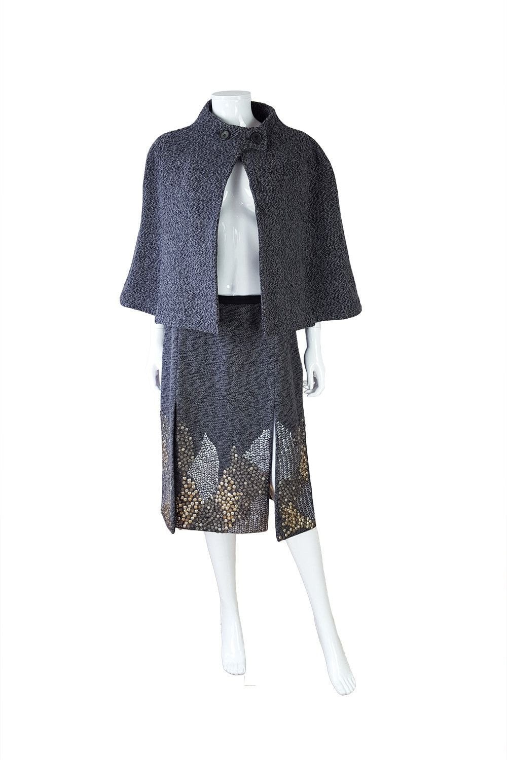 BEHNAZ SARAFPOUR Wool Cape and Skirt Set (UK 10)-Behnaz Sarafpour-The Freperie