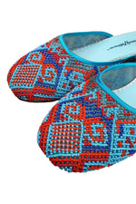 Load image into Gallery viewer, BEVERLEY FELDMAN Frankie &amp; Baby &#39;On The Road To China&#39; Blue Beaded Flats (10 B)-Beverley Feldman-The Freperie
