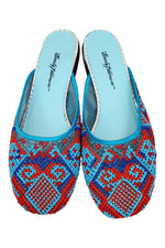Load image into Gallery viewer, BEVERLEY FELDMAN Frankie &amp; Baby &#39;On The Road To China&#39; Blue Beaded Flats (10 B)-Beverley Feldman-The Freperie
