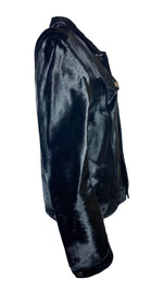 Load image into Gallery viewer, BLOOD BROTHER Black Calf Hair Leather Jean Style Jacket (M)-The Freperie

