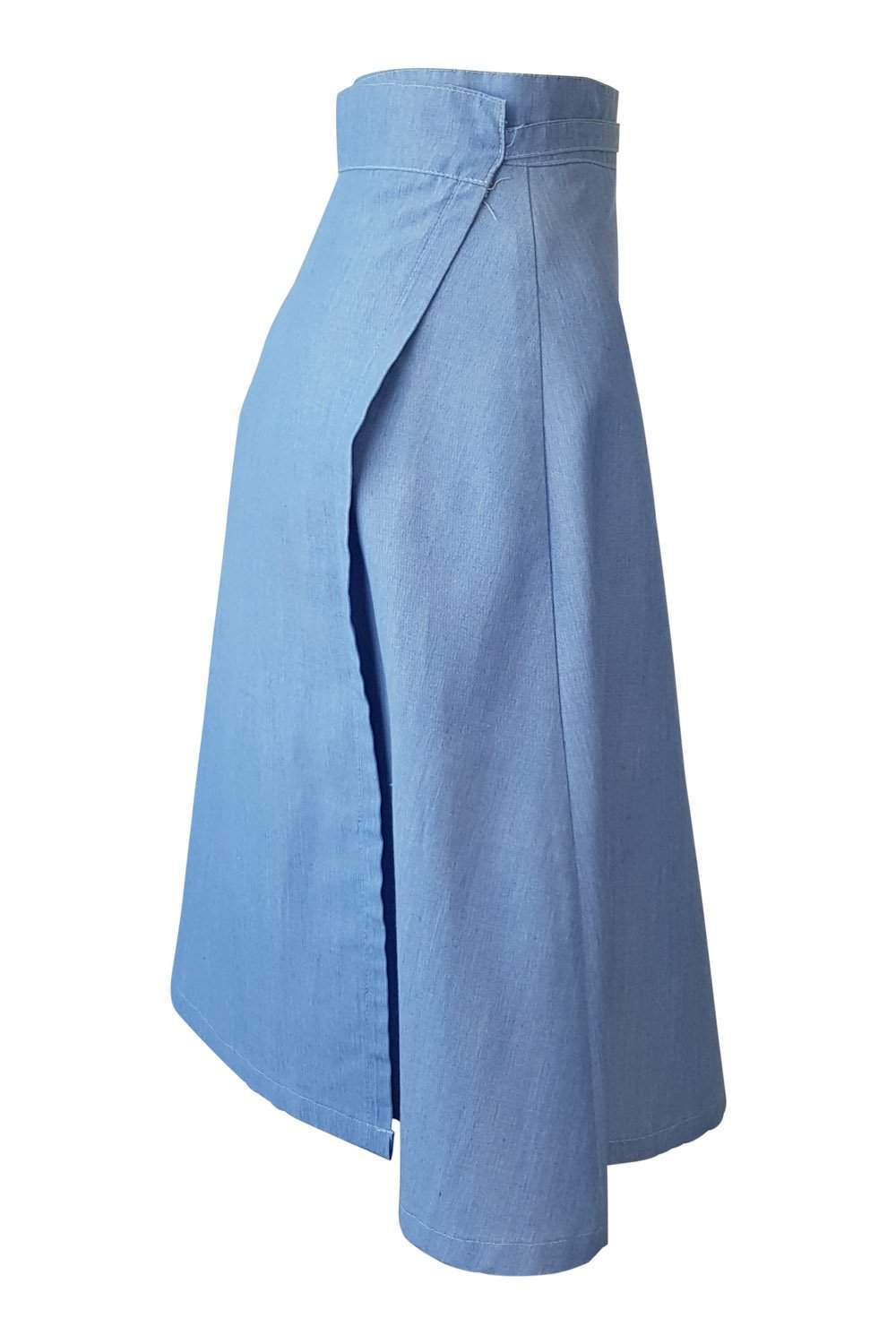 BRIAN Vintage Blue Cotton Wrap Around Knee Length Skirt (UK 12)-Brian-The Freperie