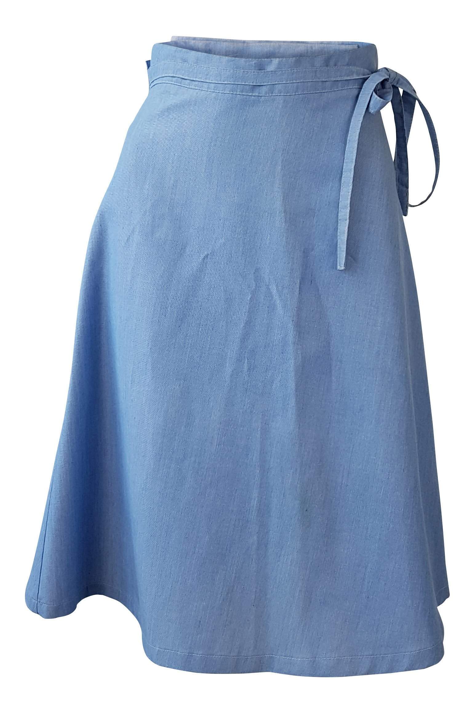 BRIAN Vintage Blue Cotton Wrap Around Knee Length Skirt (UK 12)-Brian-The Freperie