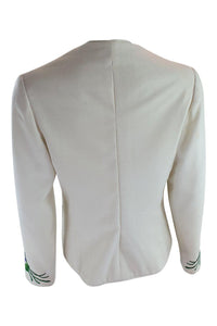 CAROLINE CHARLES Linen Floral Embroidered Patch Pocket Jacket (M)-The Freperie