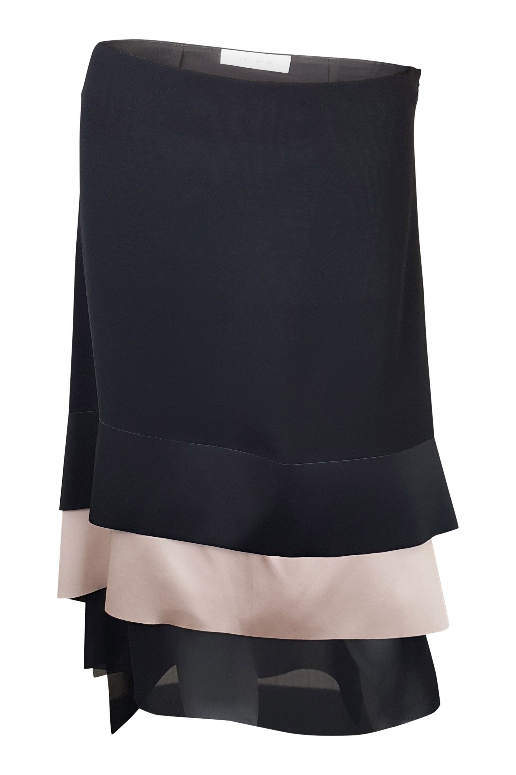 CEDRIC CHARLIER Black and Pink Chiffon Layered Skirt (UK 8)-Cedric Charlier-The Freperie