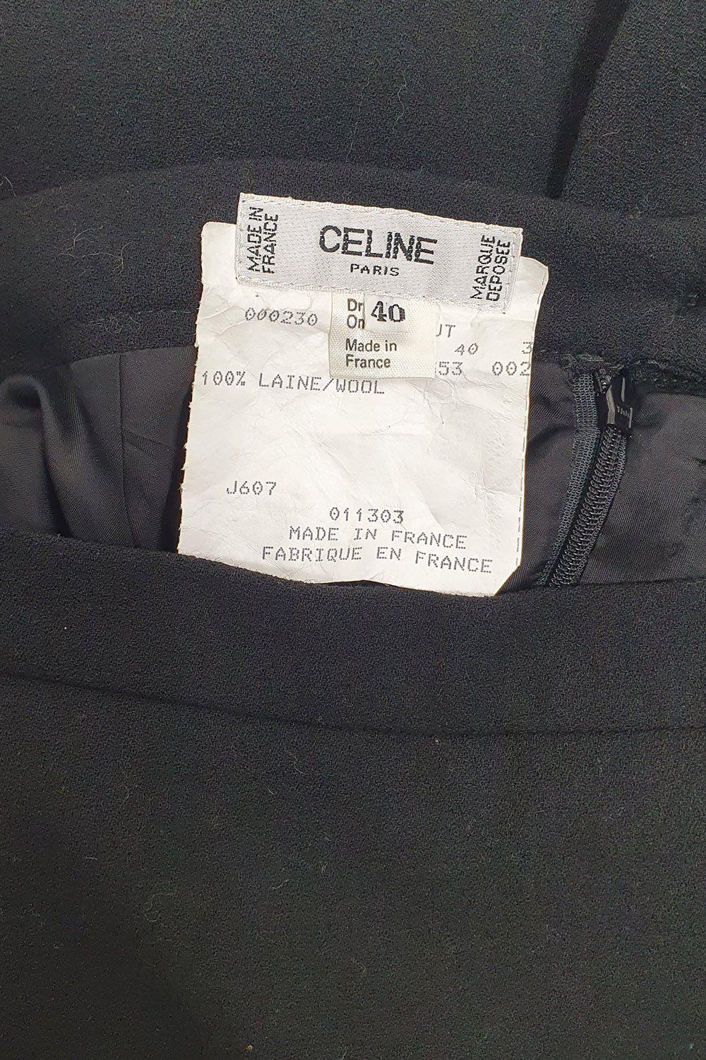 CELINE Vintage Black 100% Wool Mid Length Pencil Skirt (FR 40)-The Freperie