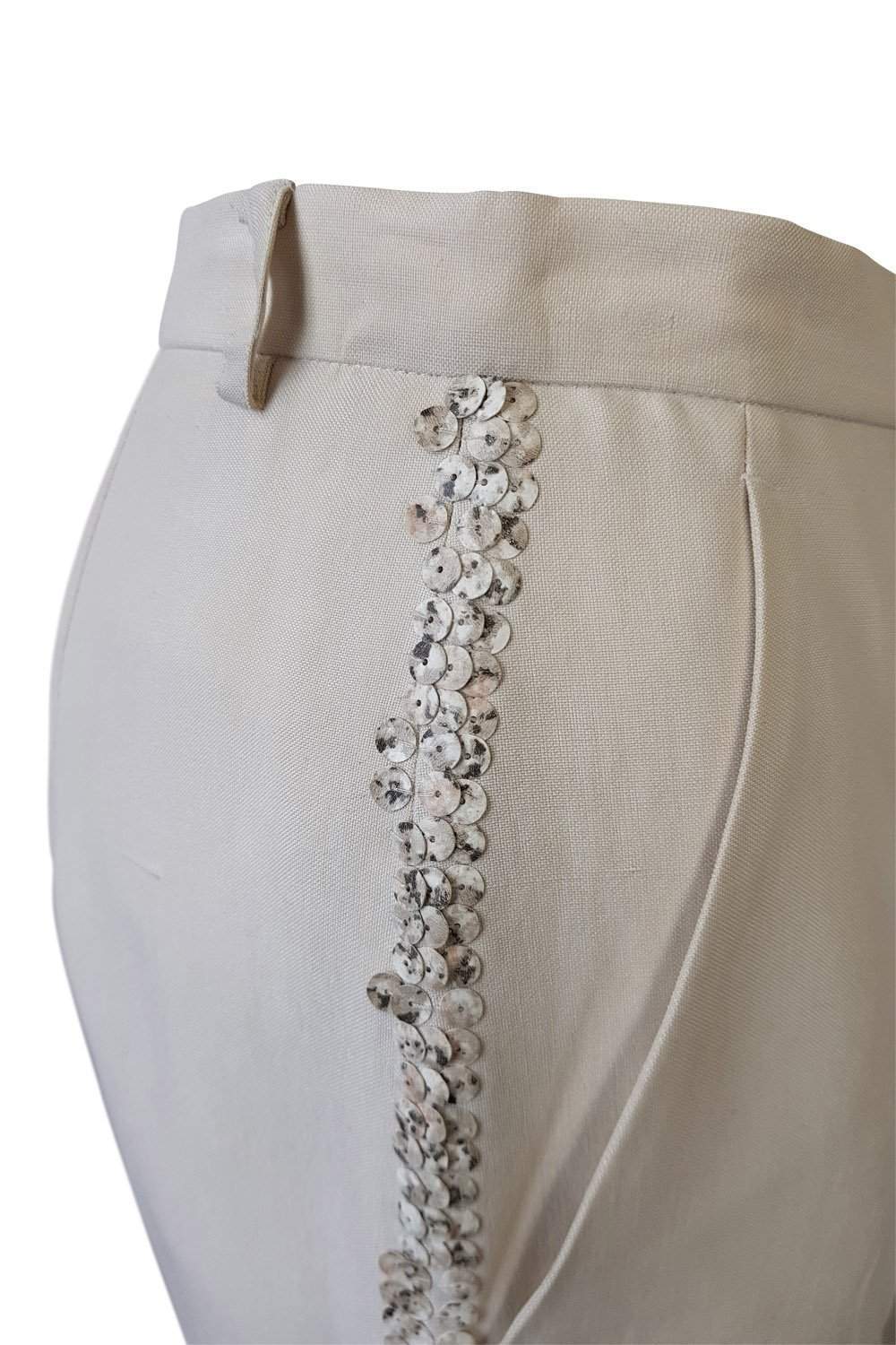 CERRUTI 1881 Cream Silk and Shell Tuxedo Style Trousers (44)-Cerruti-The Freperie