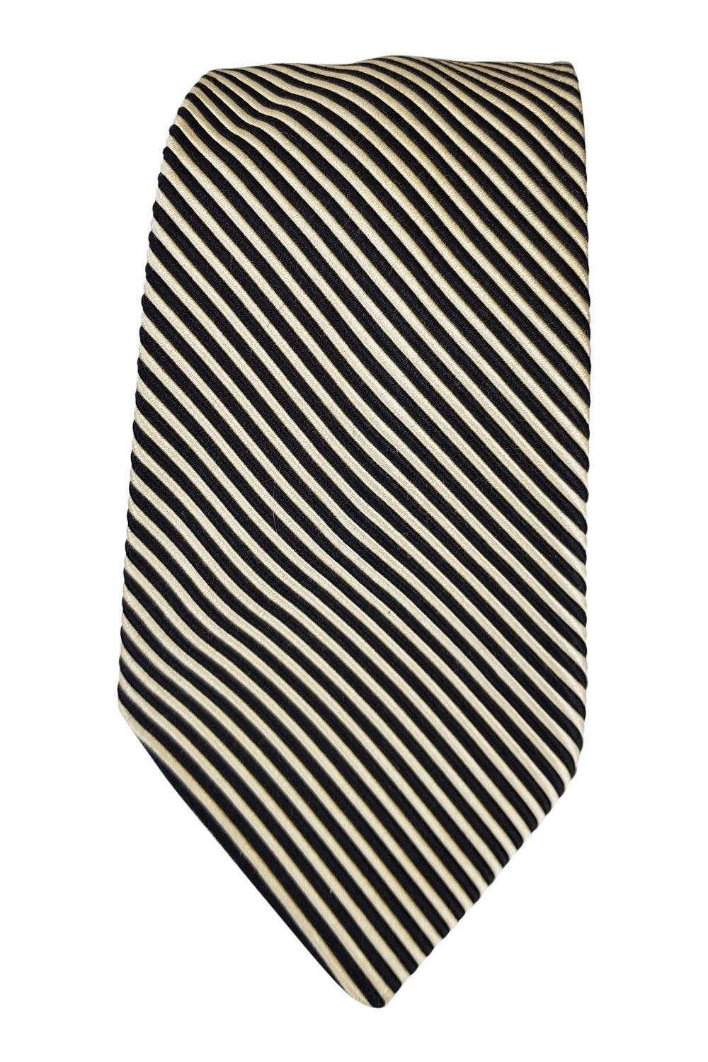 CERRUTI Gold And Black Striped Silk Mix Tie (58")-Cerruti-The Freperie