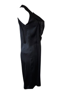 CHARLES JOURDAN Vintage Black Sleeveless Silk Wrap Dress (UK 14)-Charles Jourdan-The Freperie
