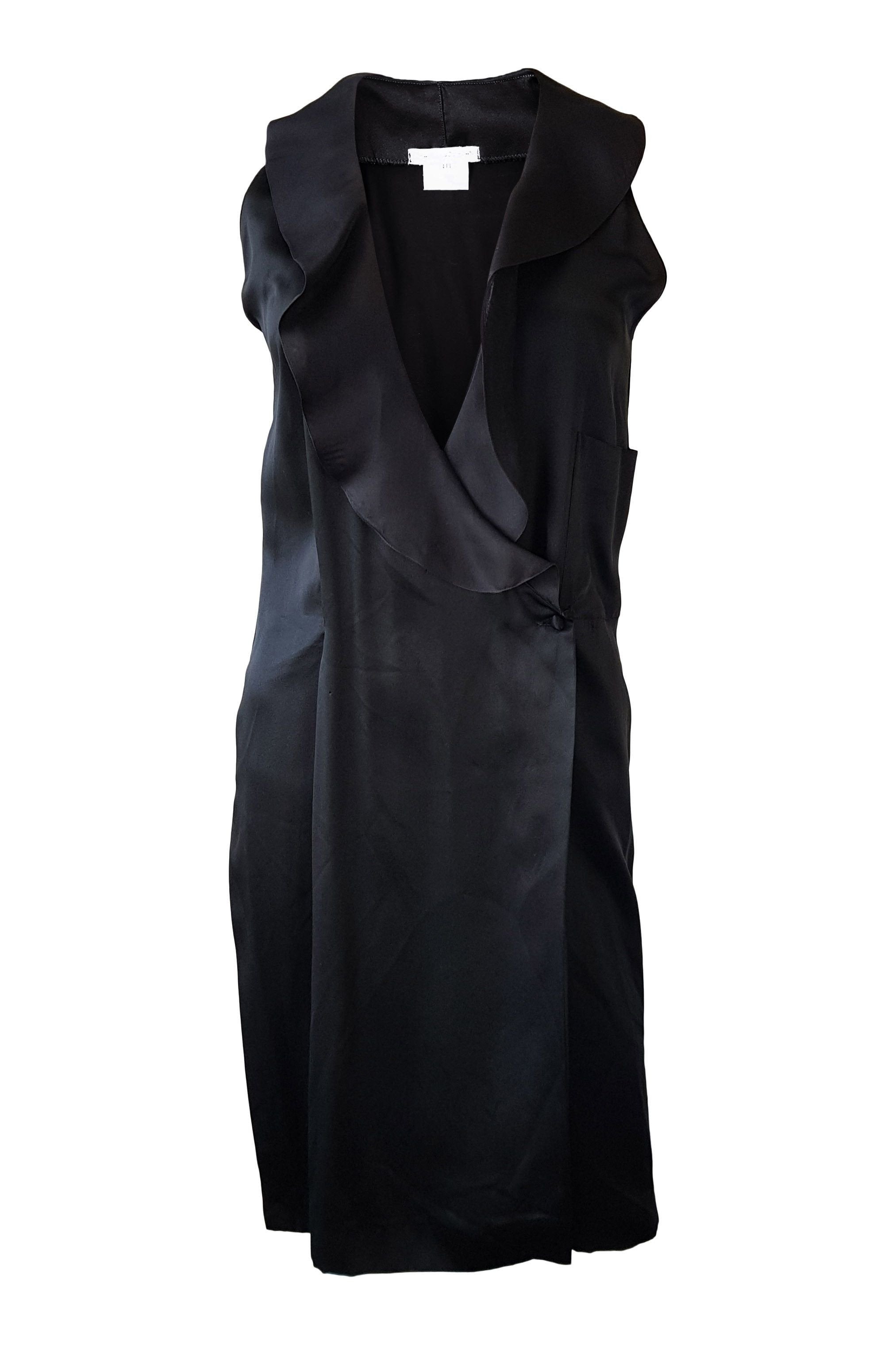 CHARLES JOURDAN Vintage Black Sleeveless Silk Wrap Dress (UK 14)-Charles Jourdan-The Freperie