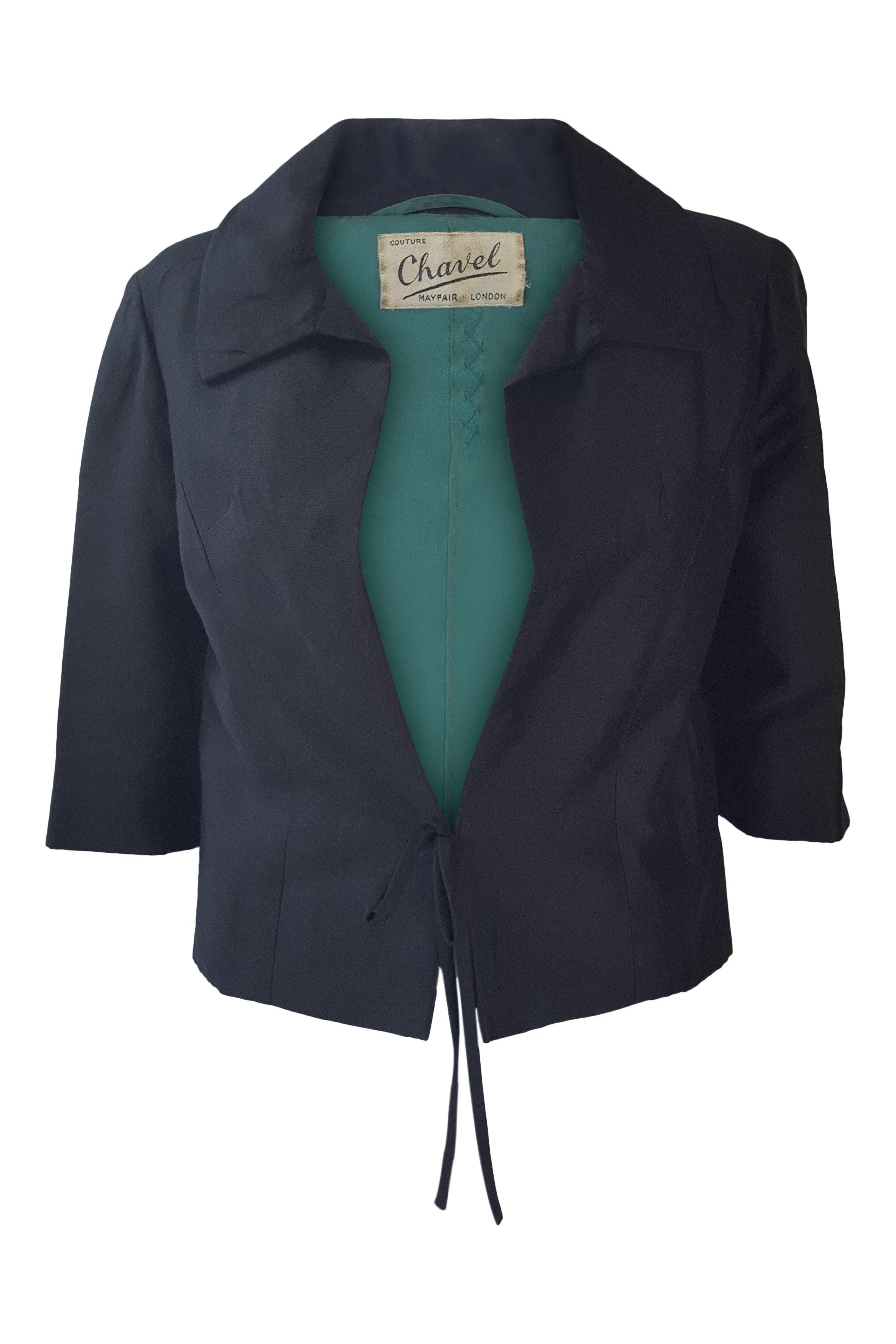 CHAVEL Couture Mayfair London Black Vintage Tie Front Jacket (40)-Chavel-The Freperie