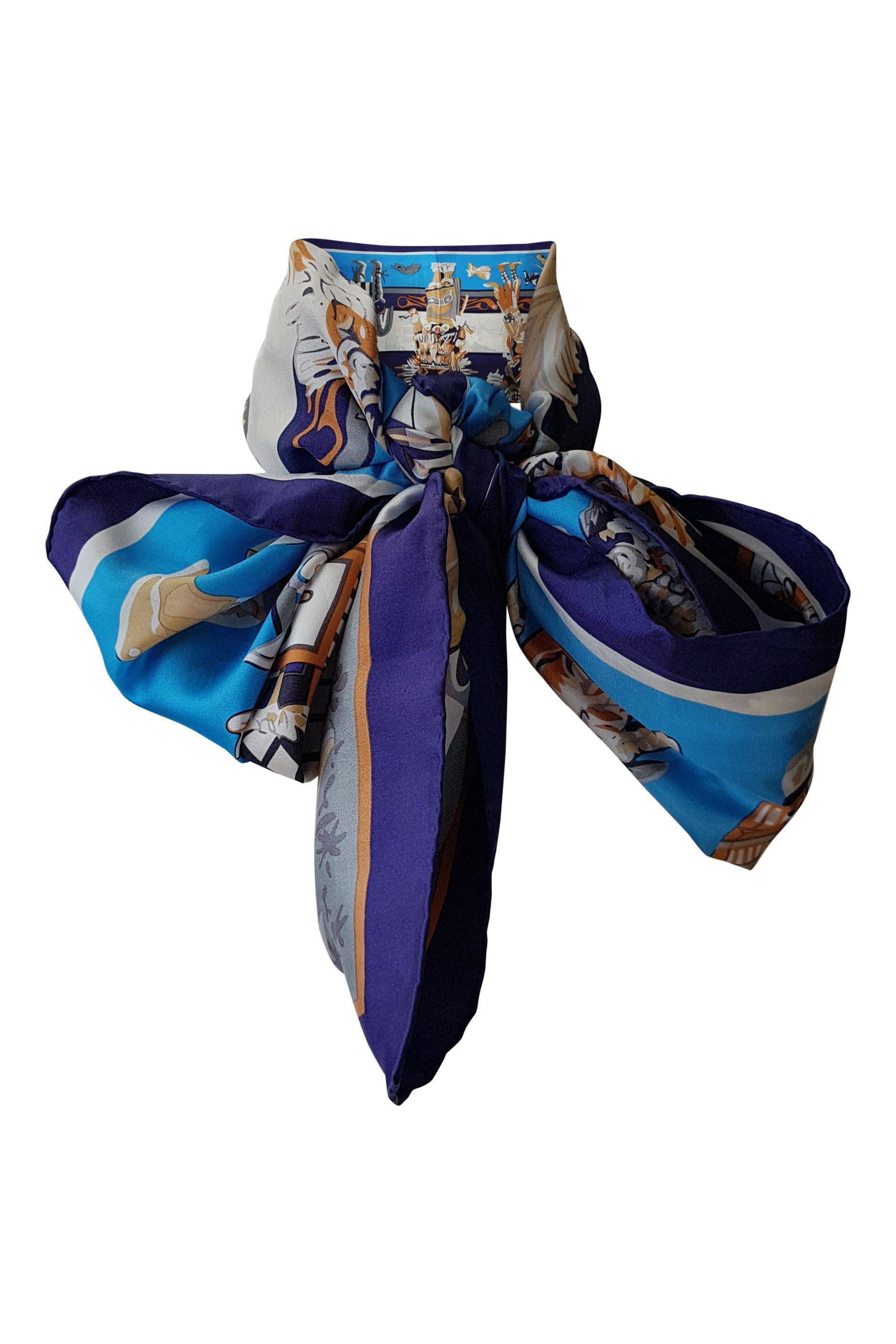 CHINA SILK Blue Printed Extra Large Scarf Scarf (50")-China Silk-The Freperie