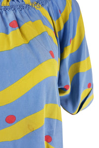 CHLOE Blue Silk Ruched Boat Neck Striped Top (36)-Chloé-The Freperie