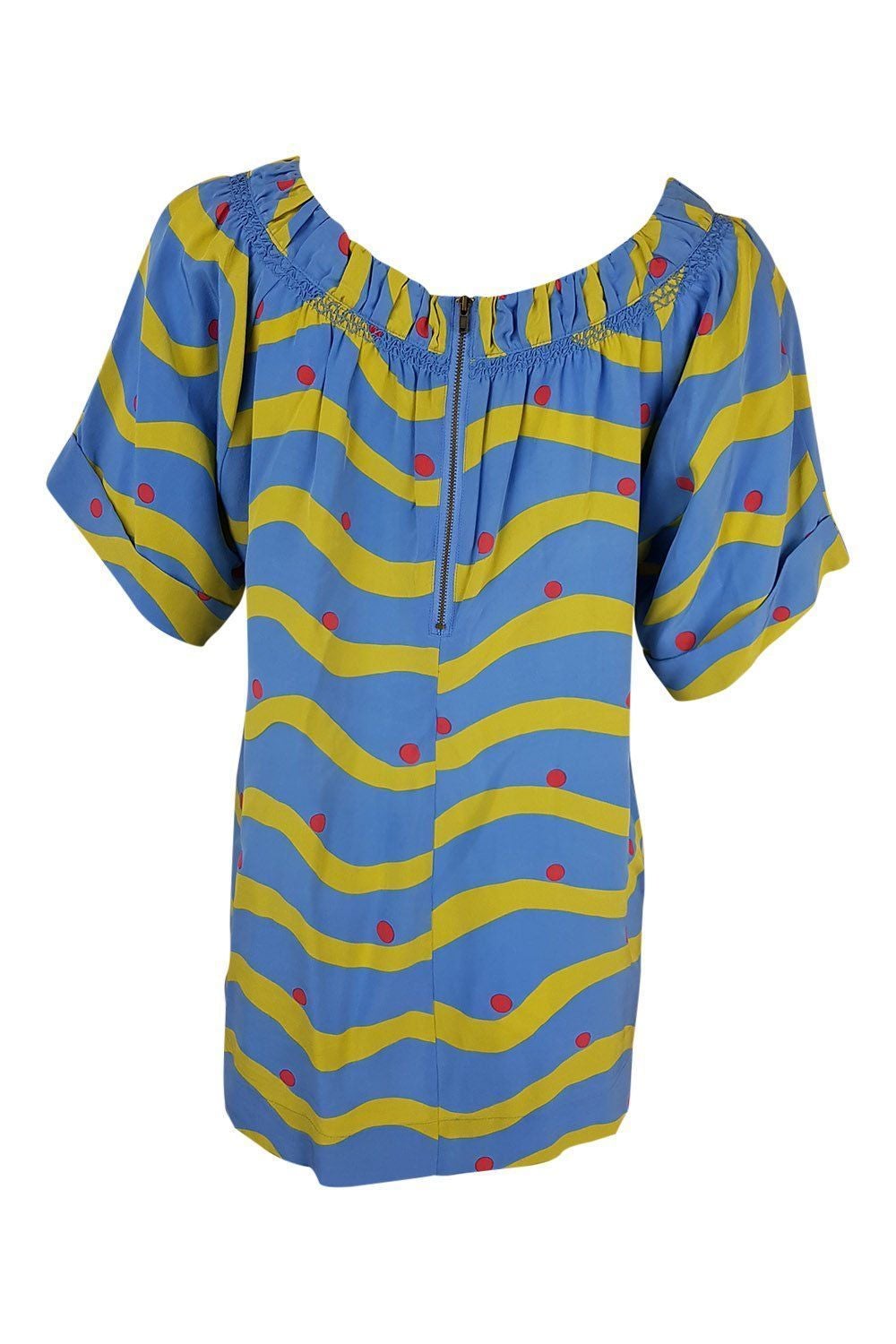 CHLOE Blue Silk Ruched Boat Neck Striped Top (36)-Chloé-The Freperie
