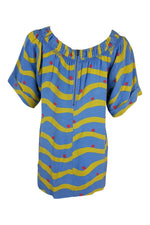 Load image into Gallery viewer, CHLOE Blue Silk Ruched Boat Neck Striped Top (36)-Chloé-The Freperie
