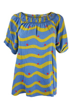 Load image into Gallery viewer, CHLOE Blue Silk Ruched Boat Neck Striped Top (36)-Chloé-The Freperie
