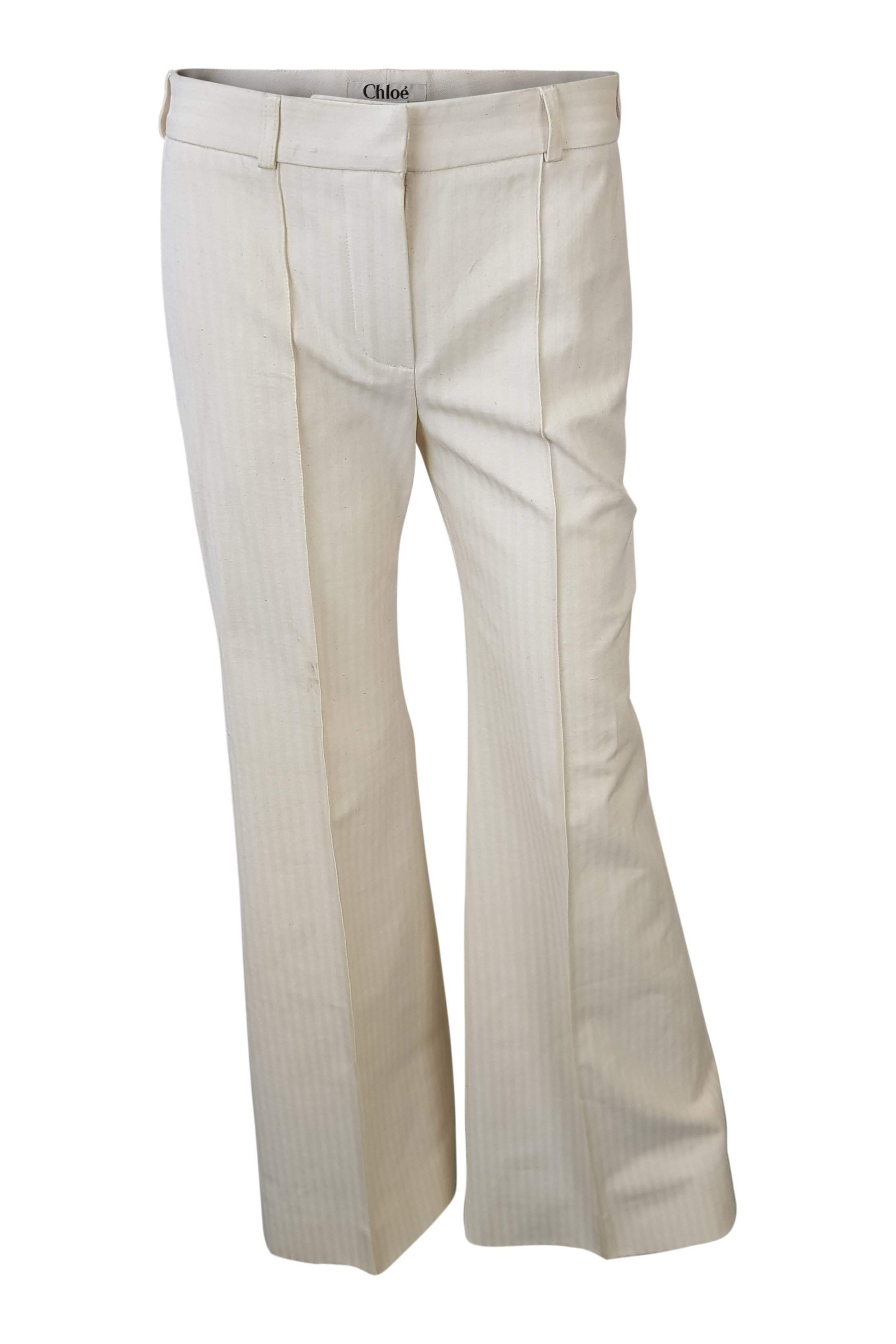 CHLOE Cotton Pin Stripe Bootleg Trousers (T 36)-Chloé-The Freperie