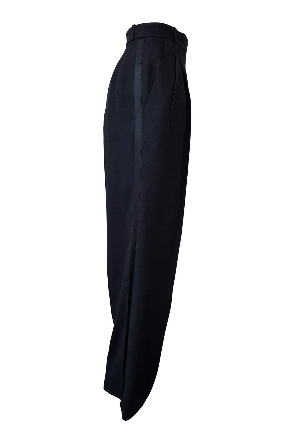 CHRISTIAN DIOR Black High Waist Wide Leg Tuxedo Trousers (40)-Christian Dior-The Freperie