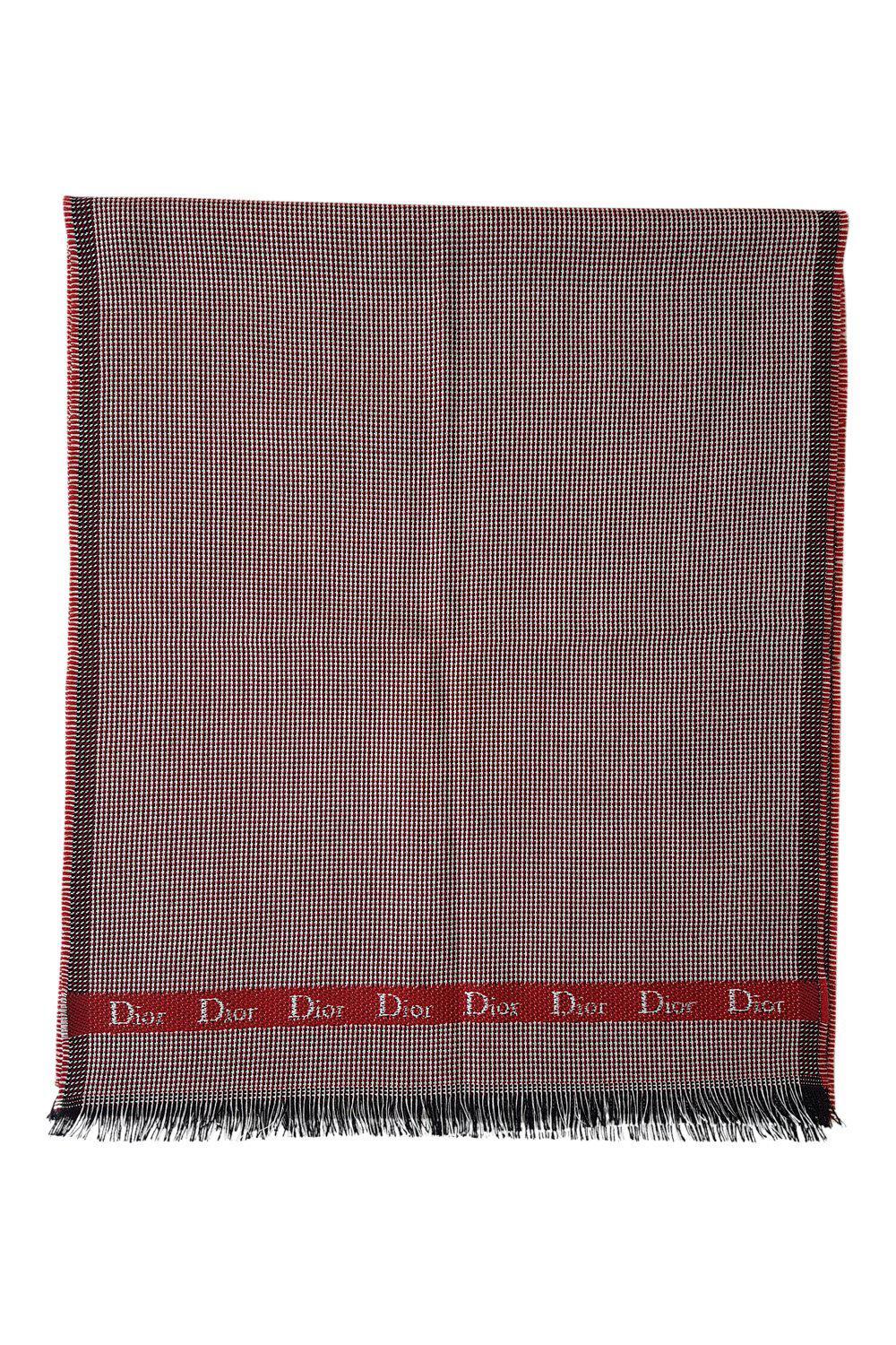 CHRISTIAN DIOR Red White Blue Checked Rectangular Wool Stole 60"x15"-Christian Dior-The Freperie