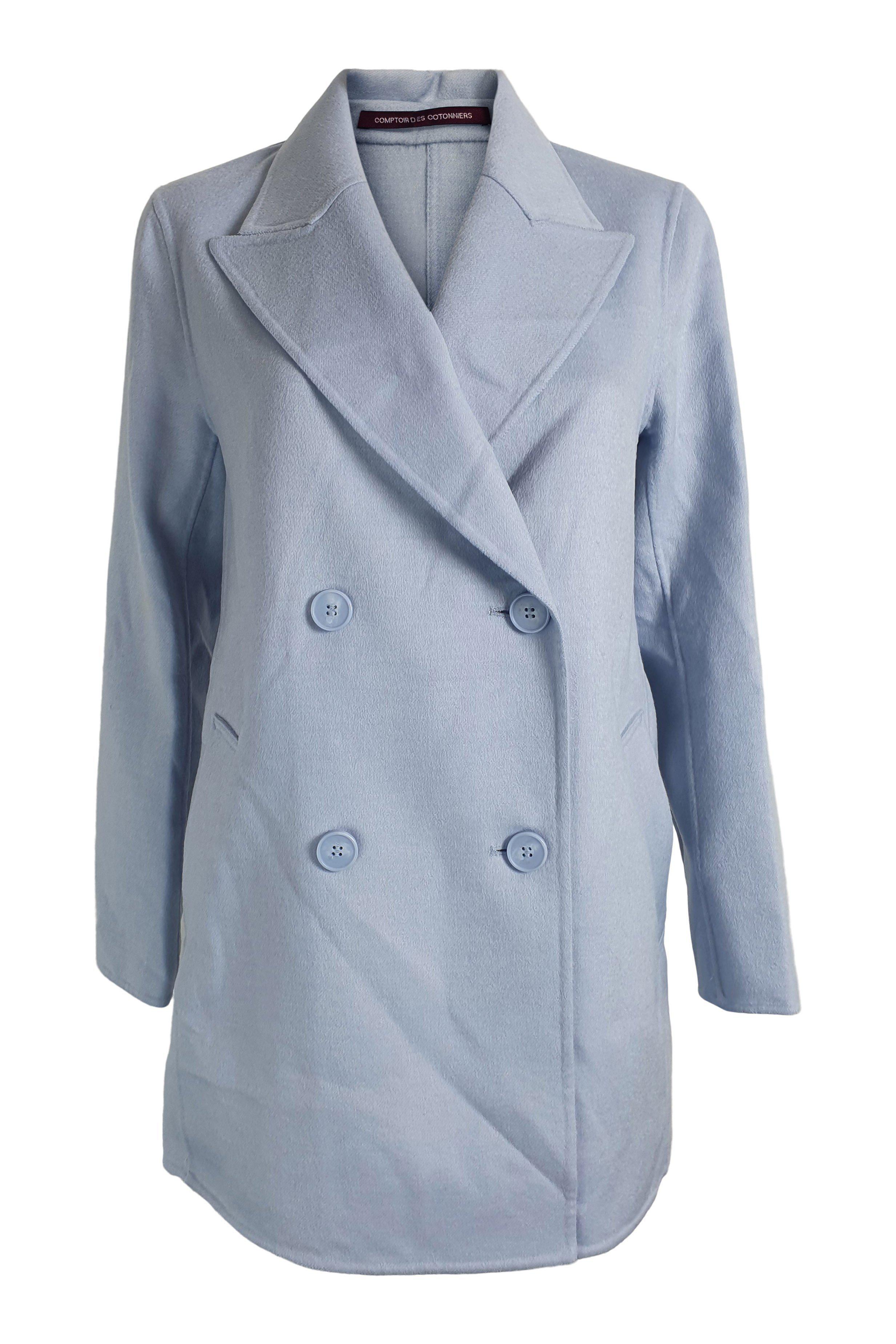 COMPTOIR DES COTONNIERS Wool and Silk Blend Heather Blue Lintot Pea Coat (FR 34)-Comptoir Des Cotonniers-The Freperie
