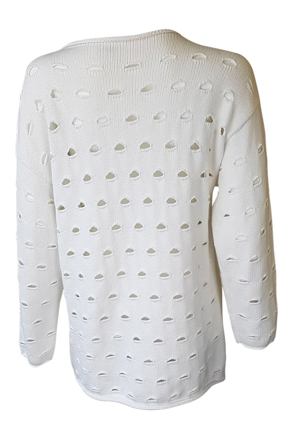 COURRÈGES Vintage White Cotton Blend Long Sleeved Cardigan (L)-Courrèges-The Freperie