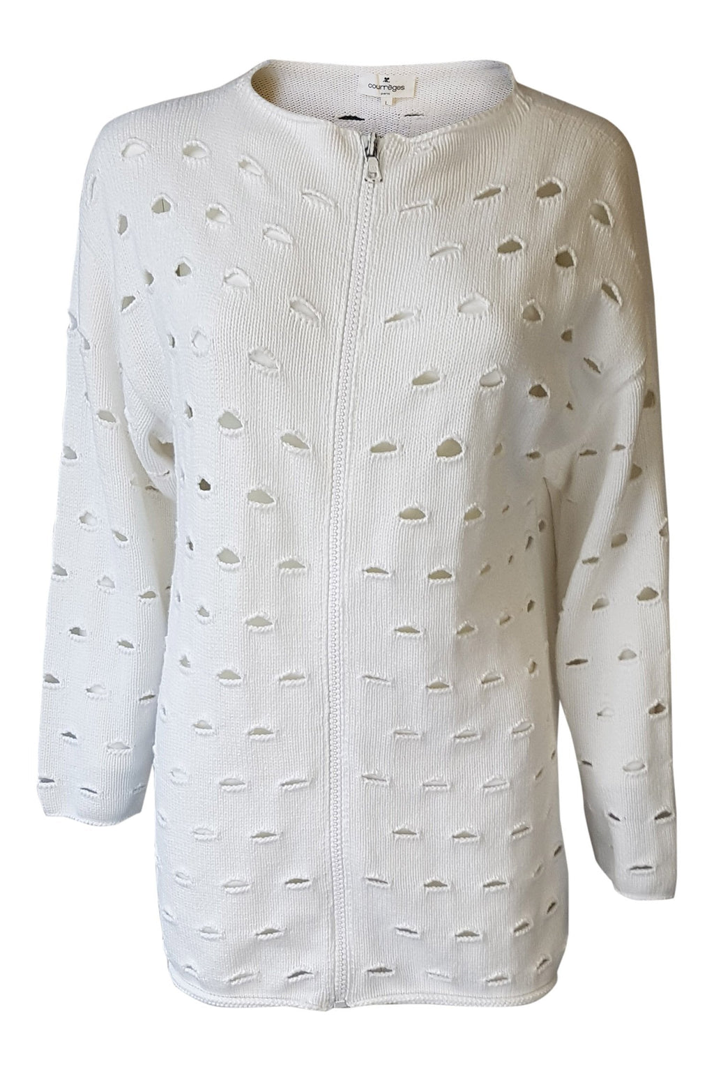 COURRÈGES Vintage White Cotton Blend Long Sleeved Cardigan (L)-Courrèges-The Freperie