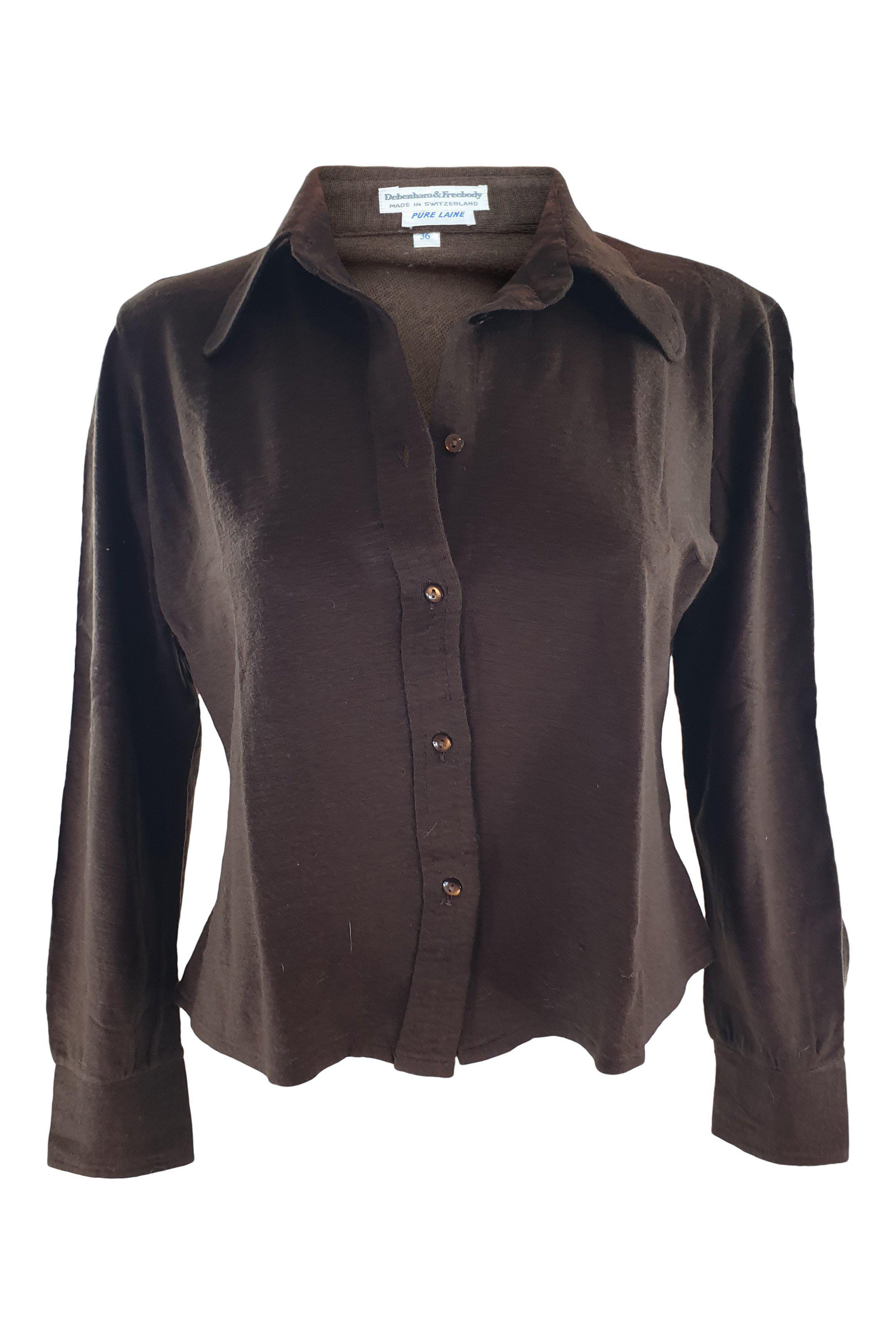 DEBENHAM AND FREEBODY Vintage 100% Wool Brown Button Front Shirt (36)-Debenham & Freebody-The Freperie