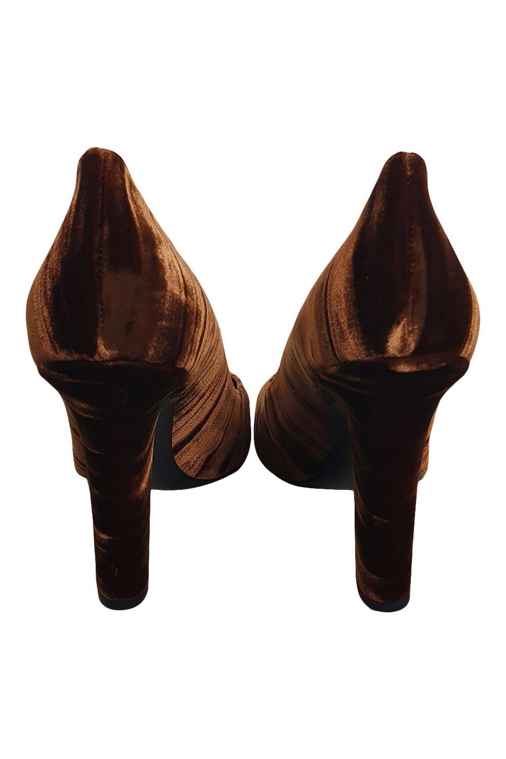 DEIMILLE Velvet Bronze Almond Toe High Heel Pumps (41)-The Freperie